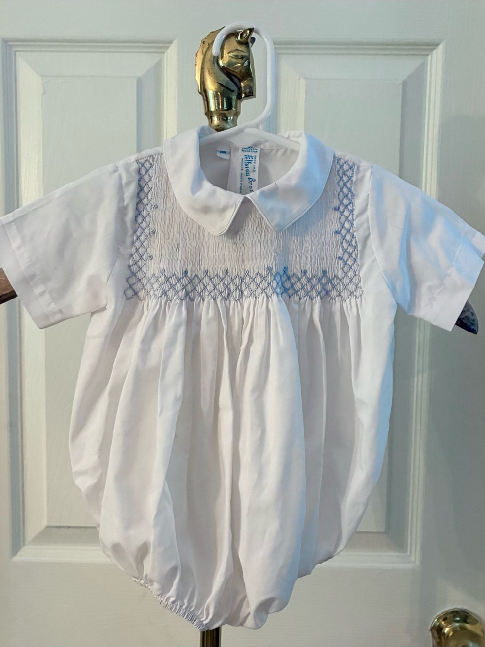 Feltman Brothers Baby White Blue Smocked Bubble Romper